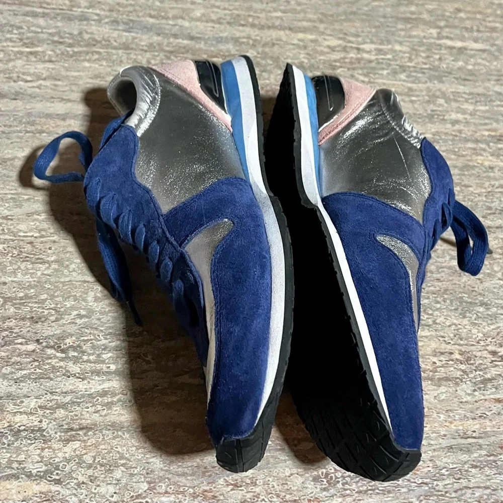 Tory Burch Silver/ Navy/ Sea Victorian Brielle Leather & Suede Sneakers - Picture 8 of 15